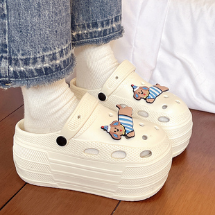 卡通高跟9CM洞洞鞋女拖鞋夏季包头拖鞋超厚底外穿女生潮流沙滩鞋