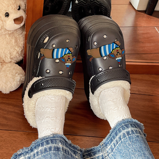 明星同款高跟9CM加绒洞洞鞋女秋冬婚纱照增高结婚拖鞋厚底婚鞋女