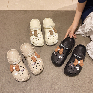 护士学生厚底增高洞洞鞋女款夏季外穿沙滩网红包头松糕底凉拖鞋女