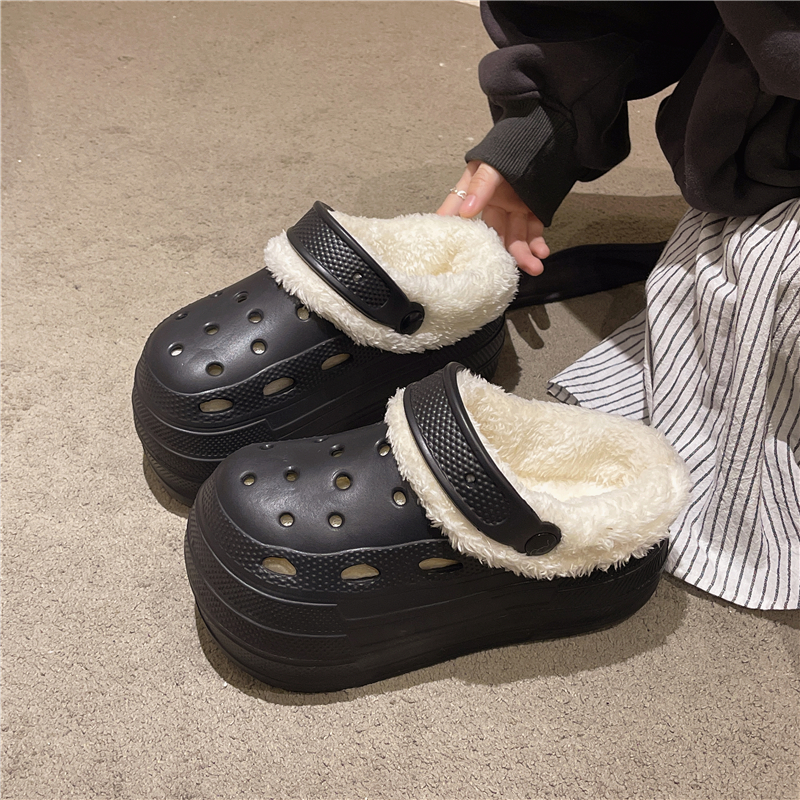 婚鞋新娘鞋冬季高跟加棉加绒8cm洞洞鞋女结婚小个子增高包头鞋女