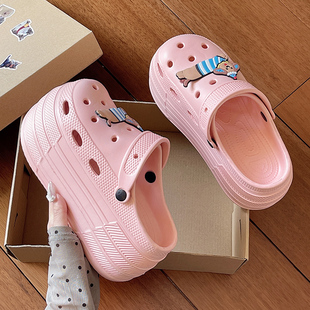 卡通高跟9CM洞洞鞋女拖鞋夏季包头拖鞋超厚底外穿女生潮流沙滩鞋