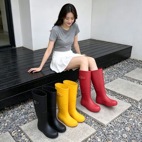 惠灵顿高筒女士外穿旅行防水户外涉水雨林徒步加绒保暖赶海雨鞋女