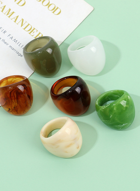 复古小众设计树脂蓝绿纹戒指