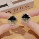 气质黑色渐变水晶方形耳环女轻奢高级感银针耳钉925银针爆款 耳饰