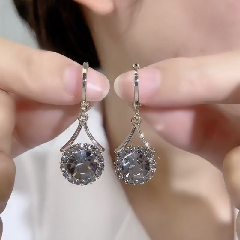 复古灰色水晶圆形耳环女高级感时尚百搭耳扣气质轻奢百搭港风耳饰,饰品/流行首饰/时尚饰品新,耳环,淘宝优惠券,粉丝福利购,淘宝优惠卷