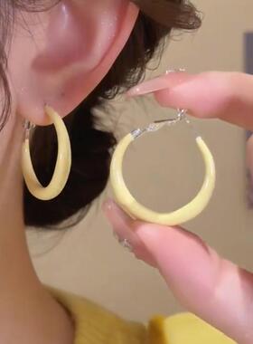 925银针气质甜美黄色滴釉耳圈女设计感时尚百搭圈圈耳环轻奢耳饰
