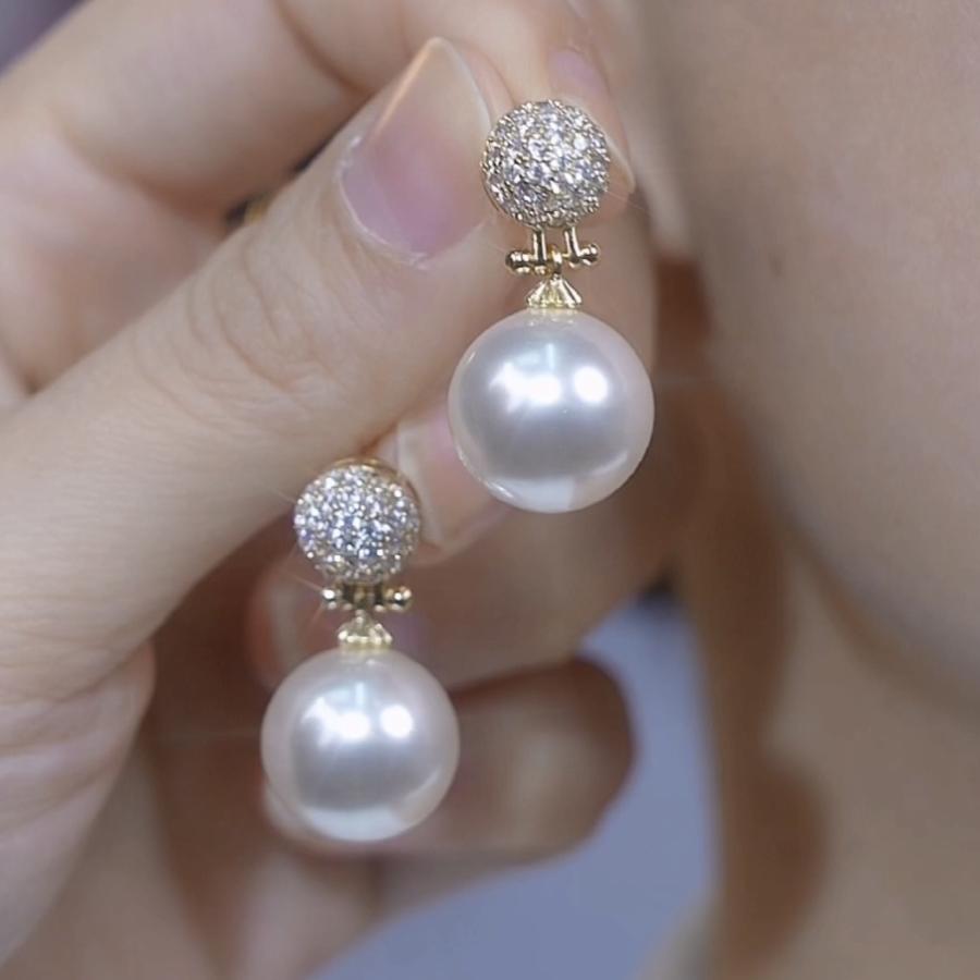 925银针微镶锆石珍珠耳钉女轻奢