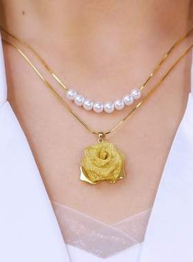 2025新款金色玫瑰花珍珠项链