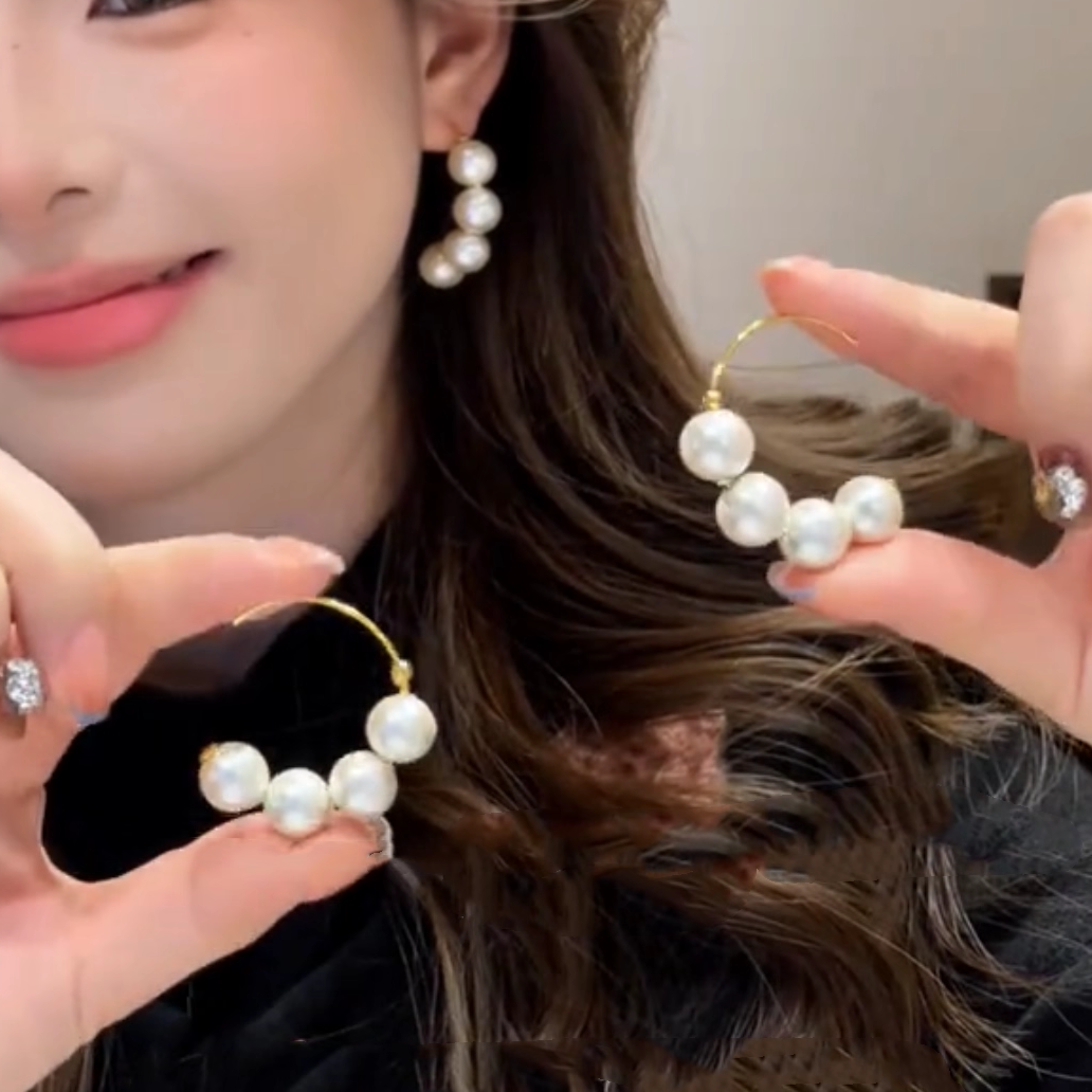 气质温柔米色棉花珠珠耳圈耳环女