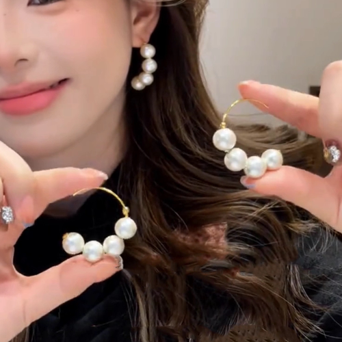 气质温柔米色棉花珠珠耳圈耳环女