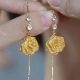 金色玫瑰花流苏耳线时尚 优雅耳钉小众设计感耳环气质925银针耳饰