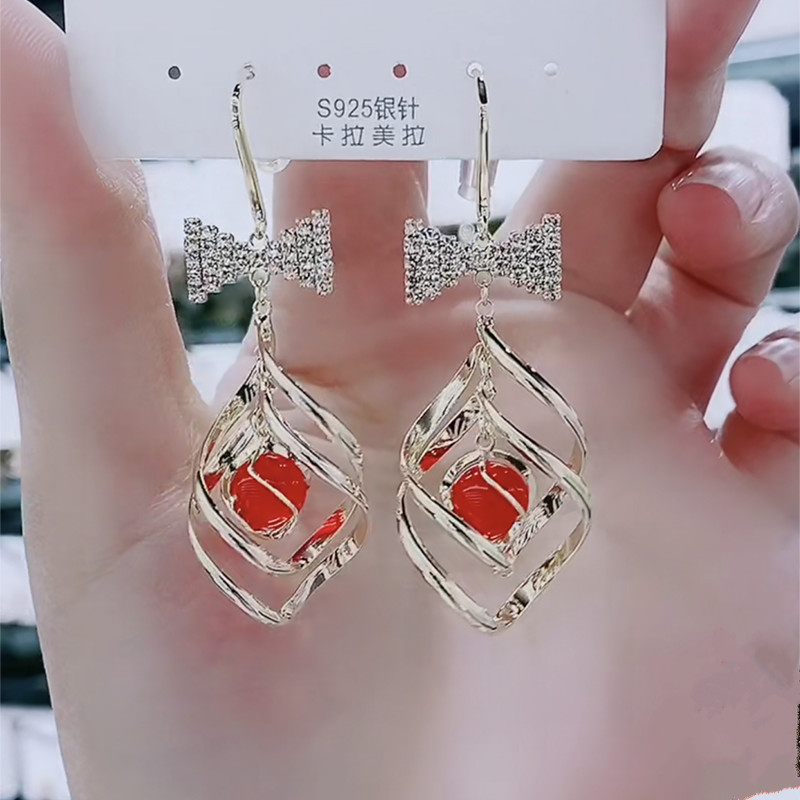 韩国网红猫眼石耳环女气质蝴蝶结
