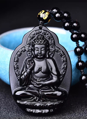 天然黑曜石阿弥陀佛属狗生肖猪