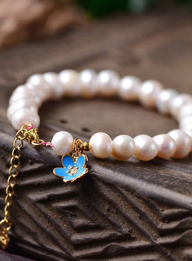 单圈手串蓝色百搭天然珍珠