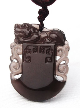 冰彩斧头貔貅黑曜石男女款吊坠