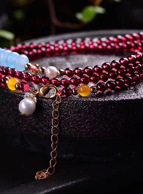 天然百搭多圈贝珠石榴石手串