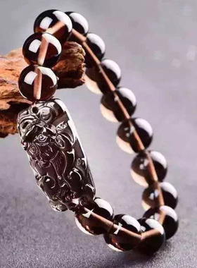 天然冰种黑曜石貔貅手链