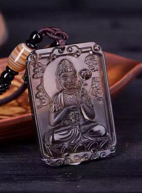 天然冰种黑曜石守护神佛牌吊坠