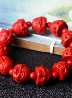 天然红朱砂佛头手链 朱砂笑佛弥勒佛佛珠手串 男女款