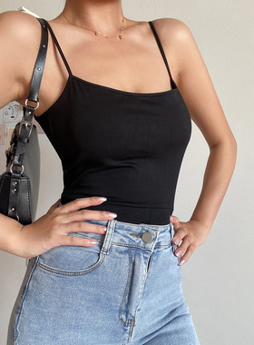 BERAN 欧美性感平口露背收腰修身纯黑色打底吊带背心连体裤内搭