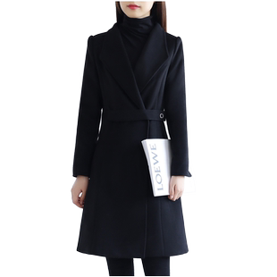 职业呢子大衣女中长款新款秋冬小个子黑色加厚工装工作服毛呢外套