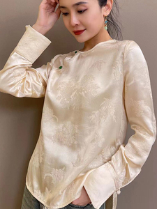 新中式国风女装设计感小众白色醋酸衬衫秋季2023新款独特别致上衣
