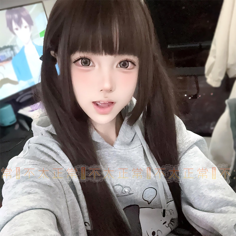 不太正常假发可梦黑茶棕Lolita软妹网红日系圆脸萝莉蕾85cm长直发