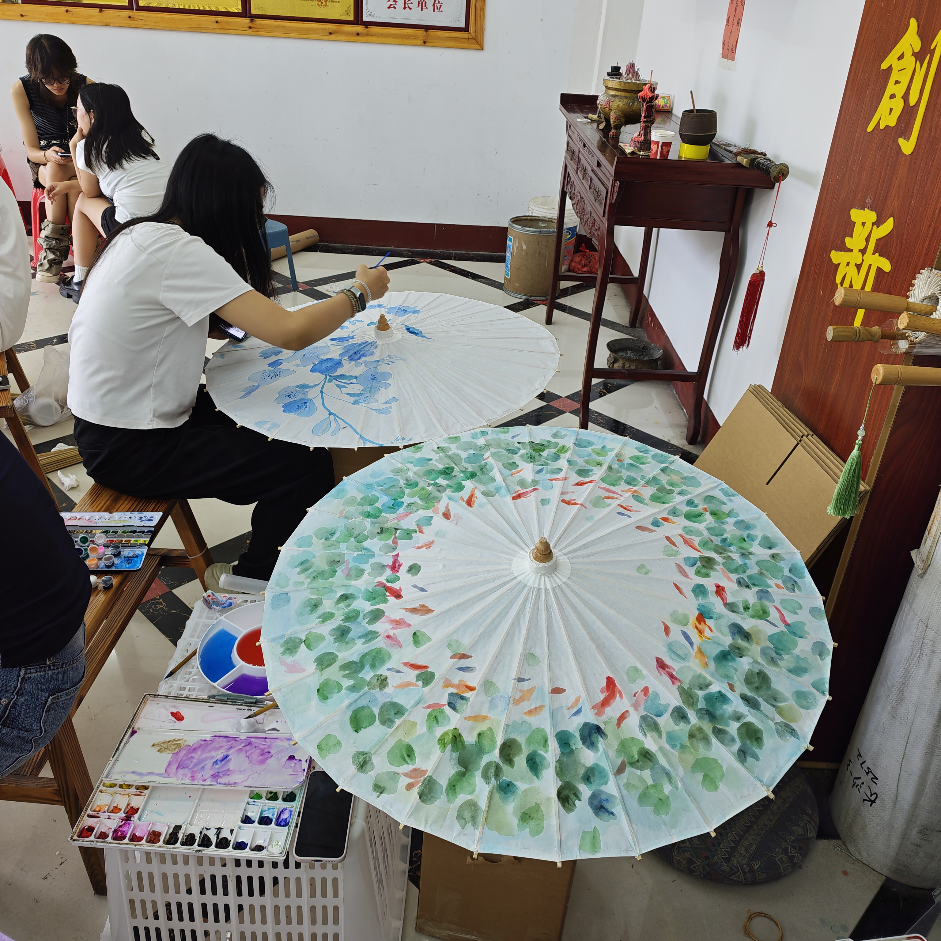 纯色白色书法写字作画防雨油纸伞