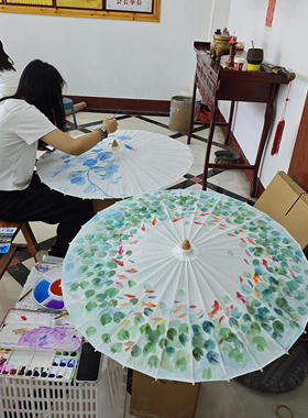 纯色白色书法写字作画防雨油纸伞
