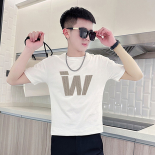 t恤男士 潮牌帅气字母印花短袖 白色修身 半袖 2026年夏季 体恤衫 新款
