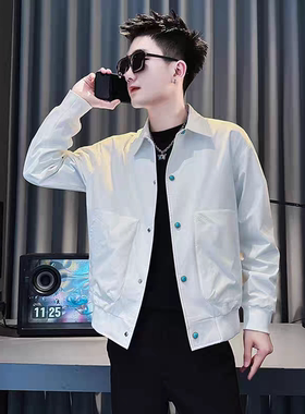 男士简约百搭夹克高级感潮牌休闲男装上衣2025新款春秋季白色外套