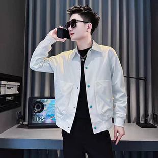 春秋季 上衣2025新款 白色外套 简约百搭夹克高级感潮牌休闲男装 男士