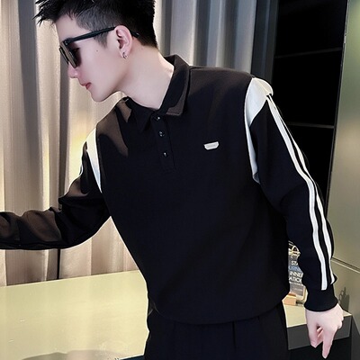 潮牌翻领卫衣男款春秋休闲痞帅撞色POLO衫2025新款男士内搭打底衫
