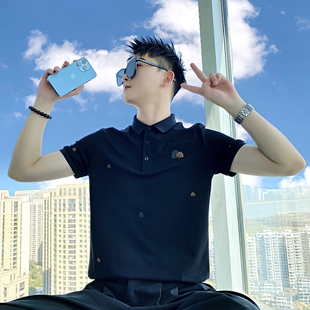高级感刺绣短袖男款夏季潮牌痞帅翻领T恤2026新款男士上衣Polo衫