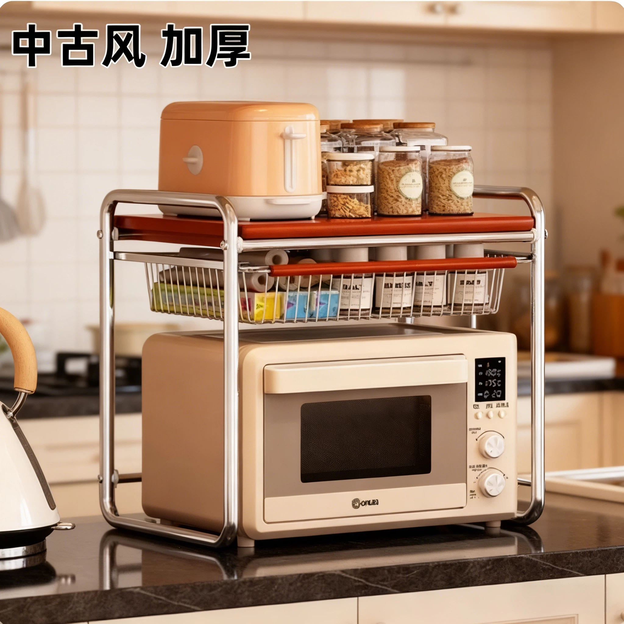 中古风微波炉置物架家用厨房