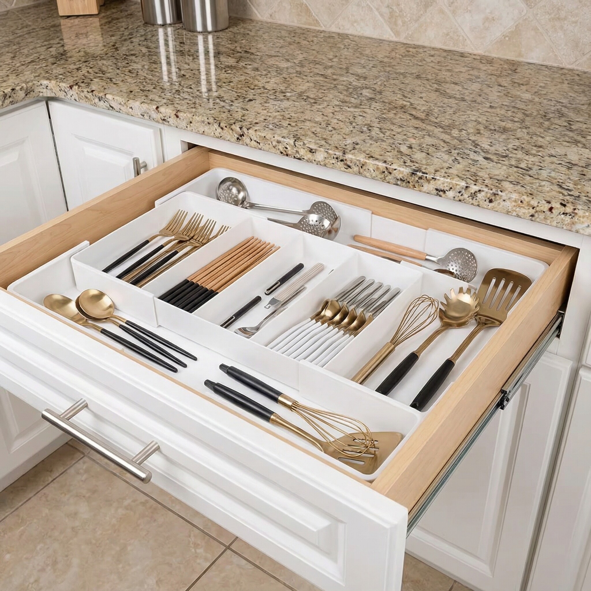可伸缩厨房抽屉收纳盒厨房家用橱柜内置刀叉餐具筷子分隔整理架子,厨房/烹饪用具,厨房抽屉置物架,淘宝优惠券,粉丝福利购,淘宝优惠卷