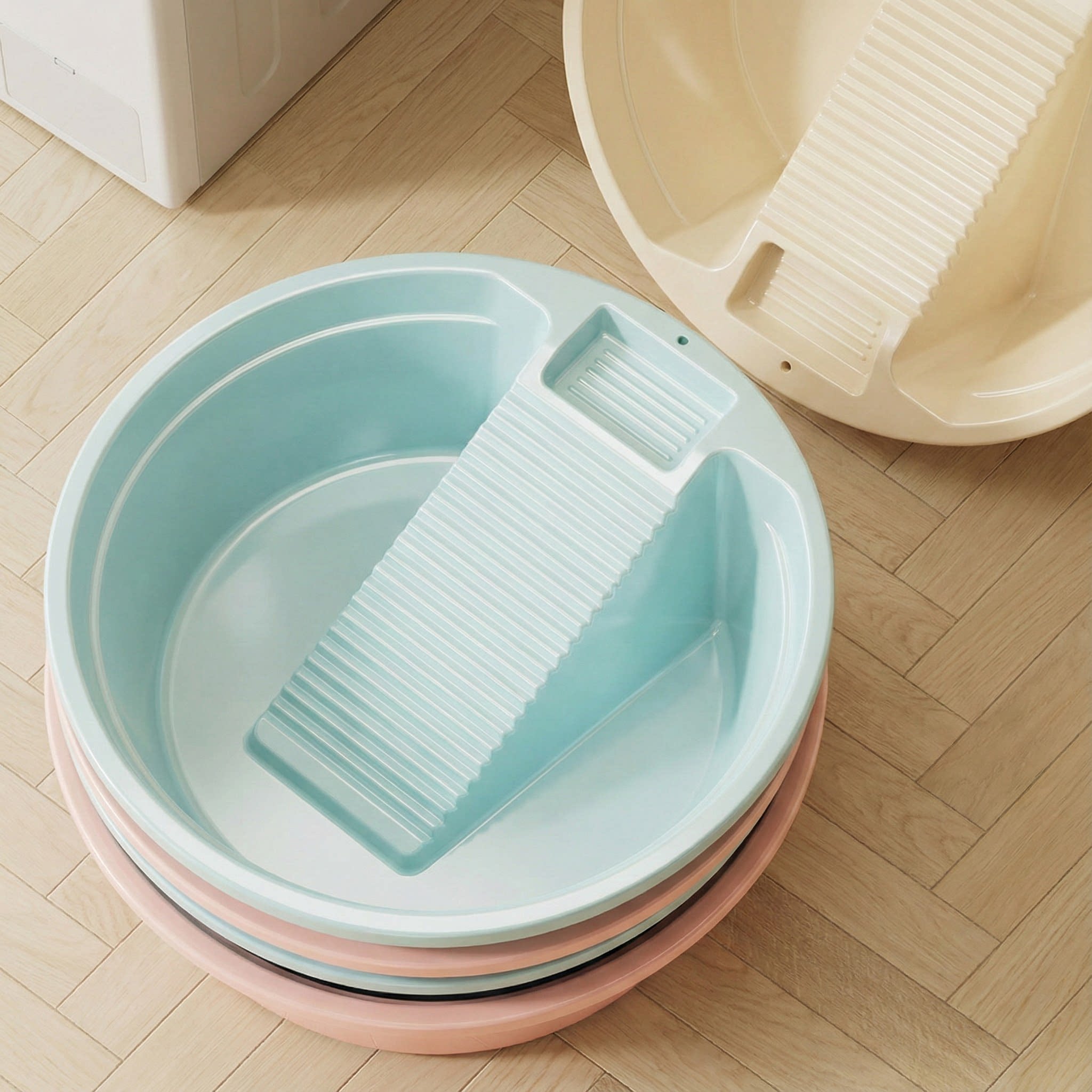 学生宿舍洗衣洗袜大号塑料盆带搓衣板一体式家用搓衣盆耐用洗衣桶