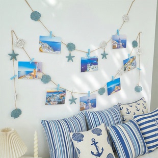 饰麻绳夹子贝壳 饰相框墙相片框挂墙心照片墙装 地中海风格 照片墙装