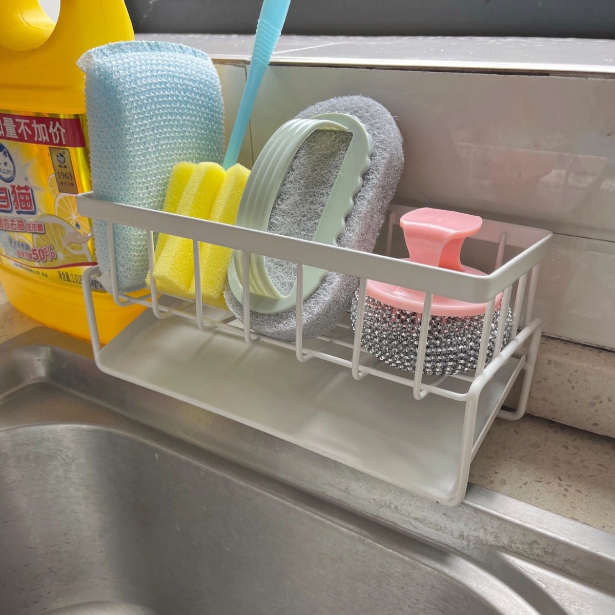 免打孔抹布收纳架洗碗水槽壁挂置物架台面调料架子海绵沥水篮神器