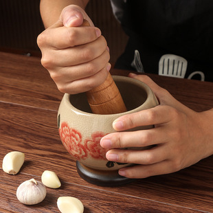 冰裂釉陶瓷蒜臼研磨器手动厨房复古擂辣椒擂钵蒜泥捣蒜捣药器家用