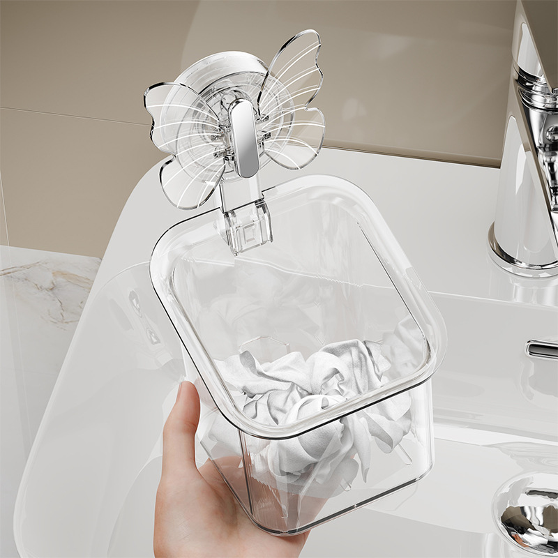 吸盘洗脸巾废弃收纳盒免打孔化妆室浴室置物架洗手台擦洗脸巾收纳