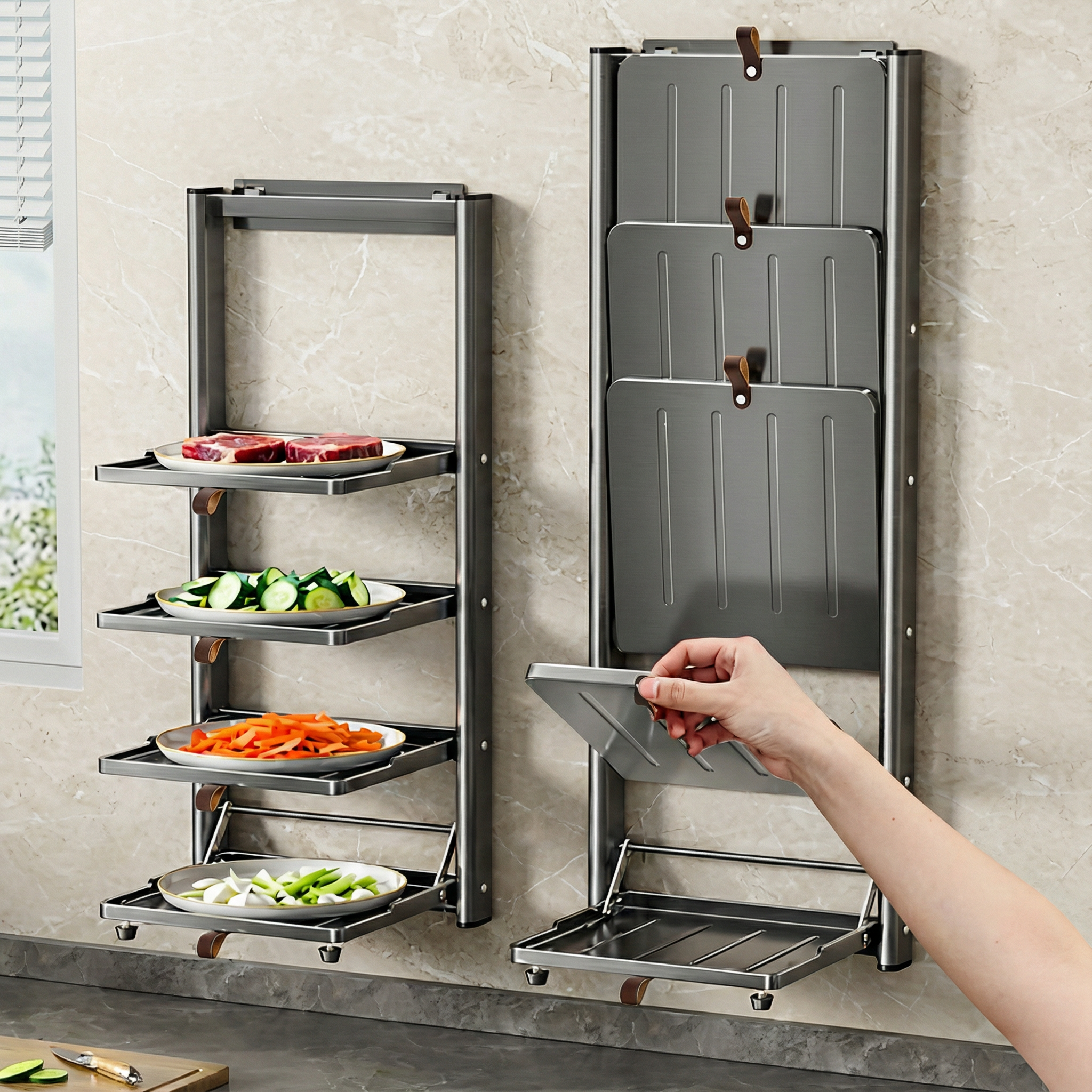 折叠式厨房备菜置物架毛巾架吸盘壁挂配菜盘可折叠家用盘子收纳架,厨房/烹饪用具,抹布架/厨房清洁收纳架,淘宝优惠券,粉丝福利购,淘宝优惠卷