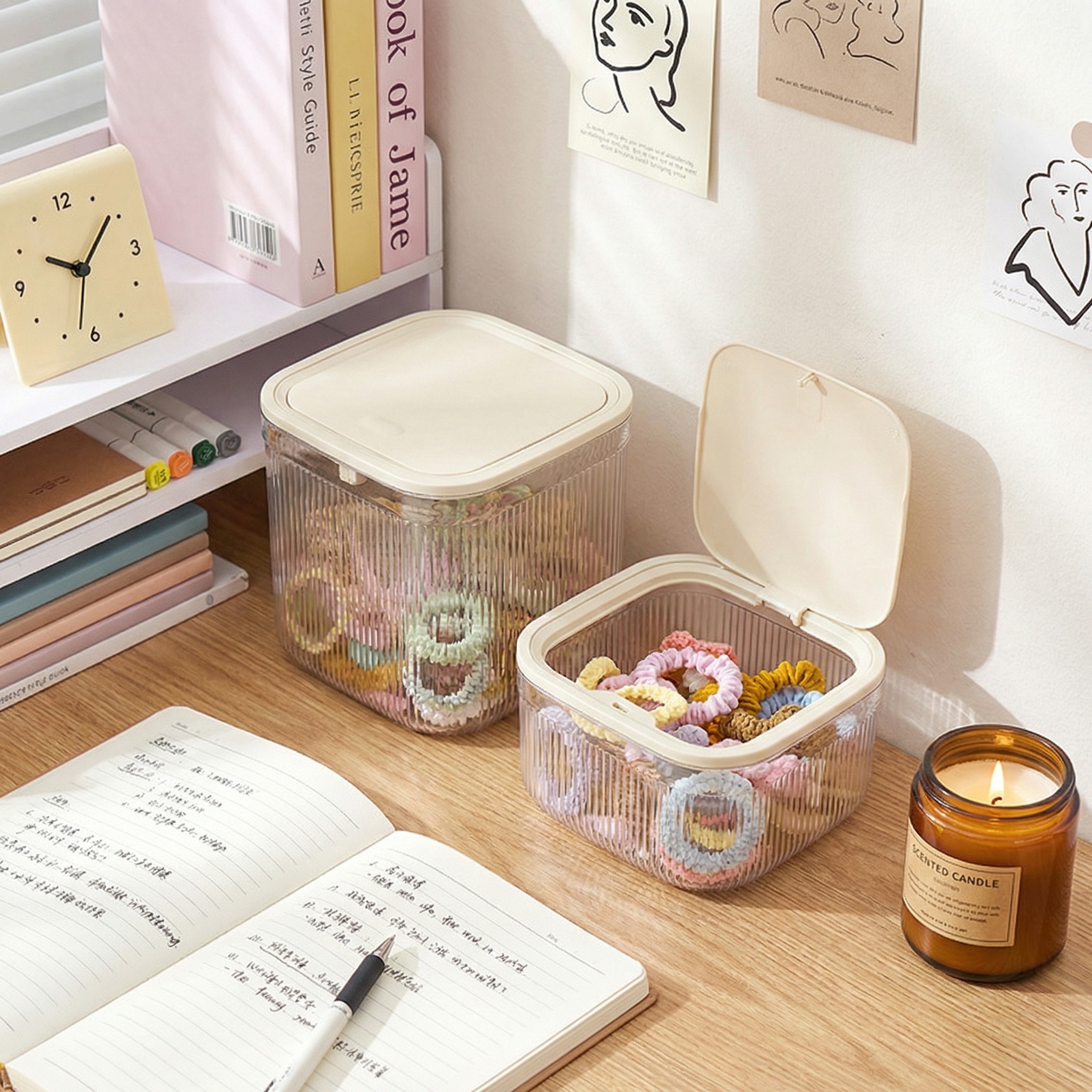 家用书桌茶几收纳盒带盖按压式弹盖收纳桶饰品文具收纳塑料,收纳整理,茶具收纳盒,淘宝优惠券,粉丝福利购,淘宝优惠卷