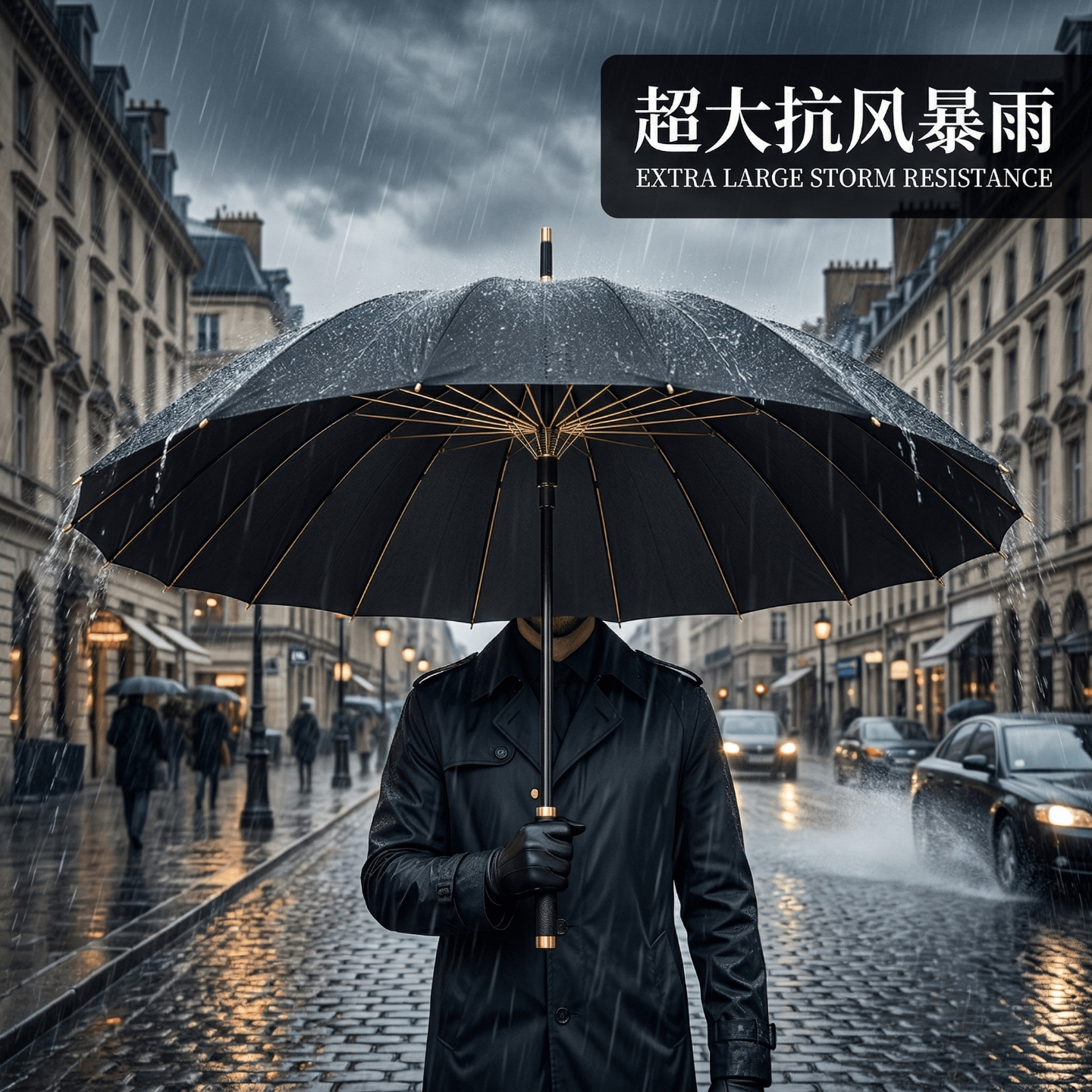 长柄雨伞弯柄大号防风纯色加大加固加厚结实抗风黑色黑伞暴雨专用