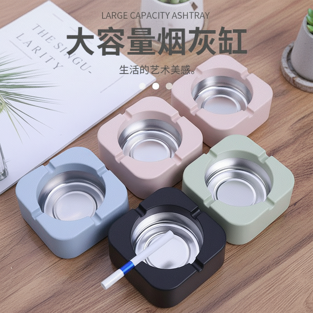 塑料烟灰缸创意大号家用个性风办公室客厅酒店马口铁烟缸礼品印刷