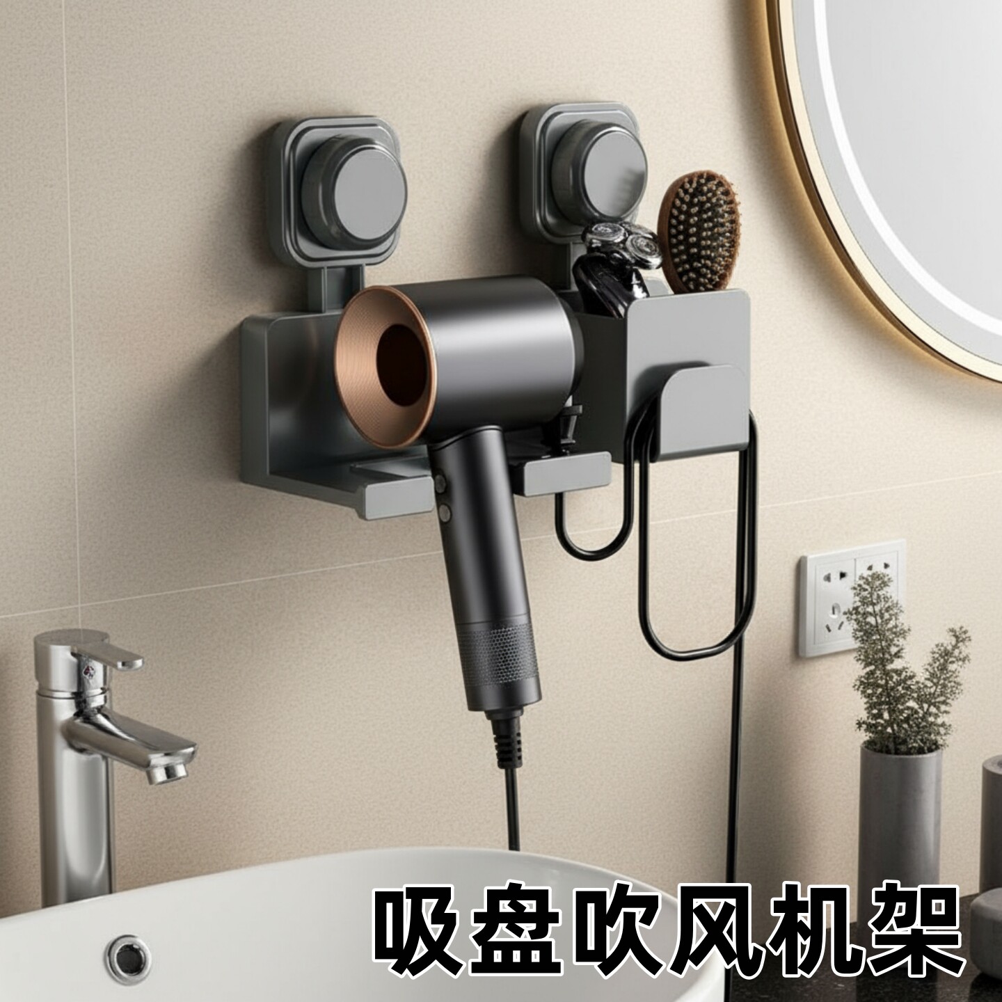 吸盘吹风机架家用卫生间免打孔壁挂式置物架吹风筒塑料收纳架浴室