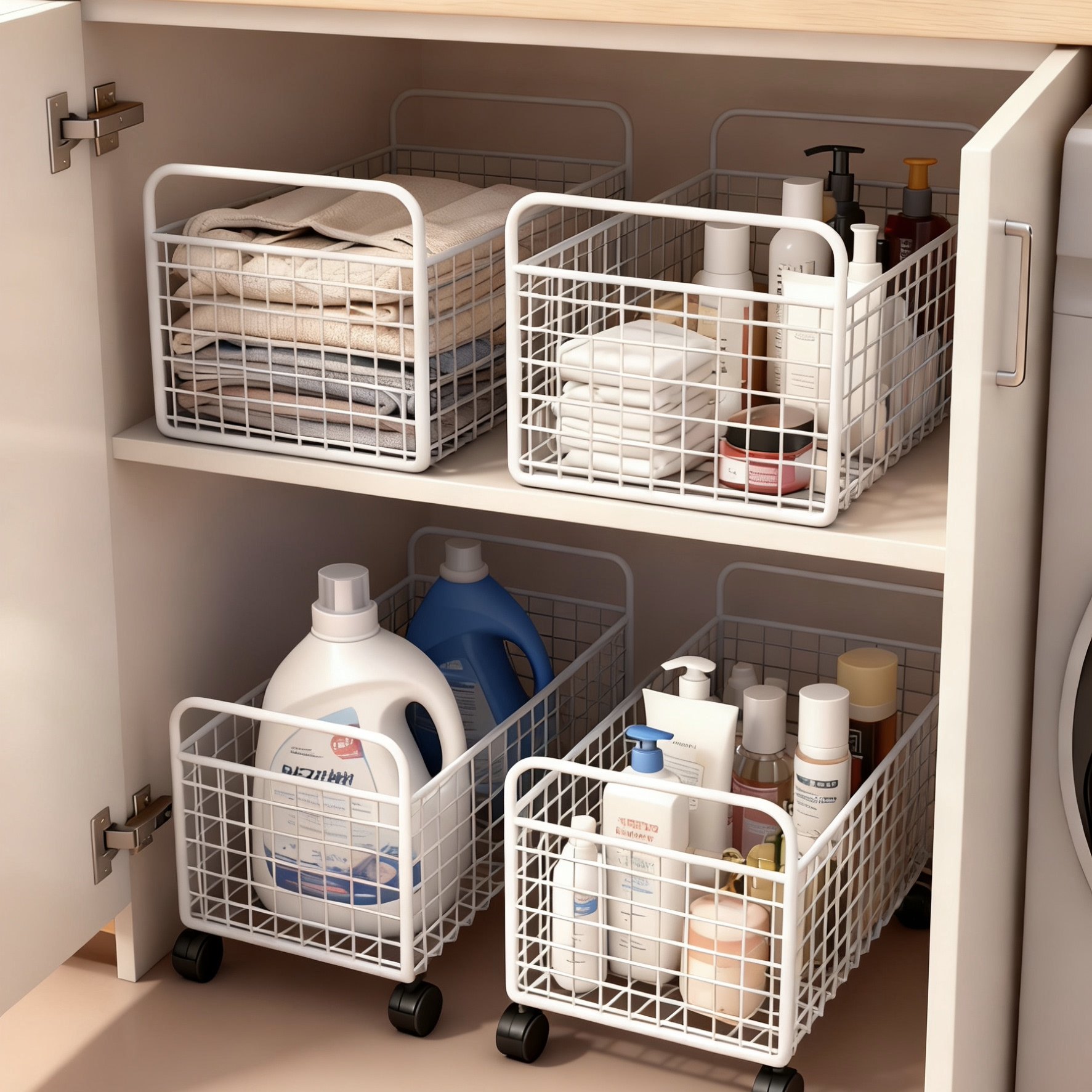 浴室柜下杂物收纳筐大号透气带轮