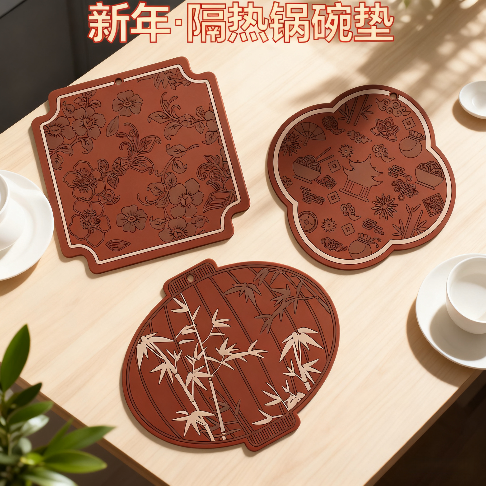 新年国潮中隔热软胶餐桌锅碗垫