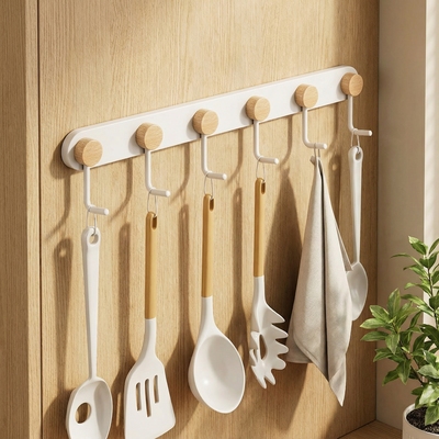 免打孔厨房挂架实木大容量厨卫