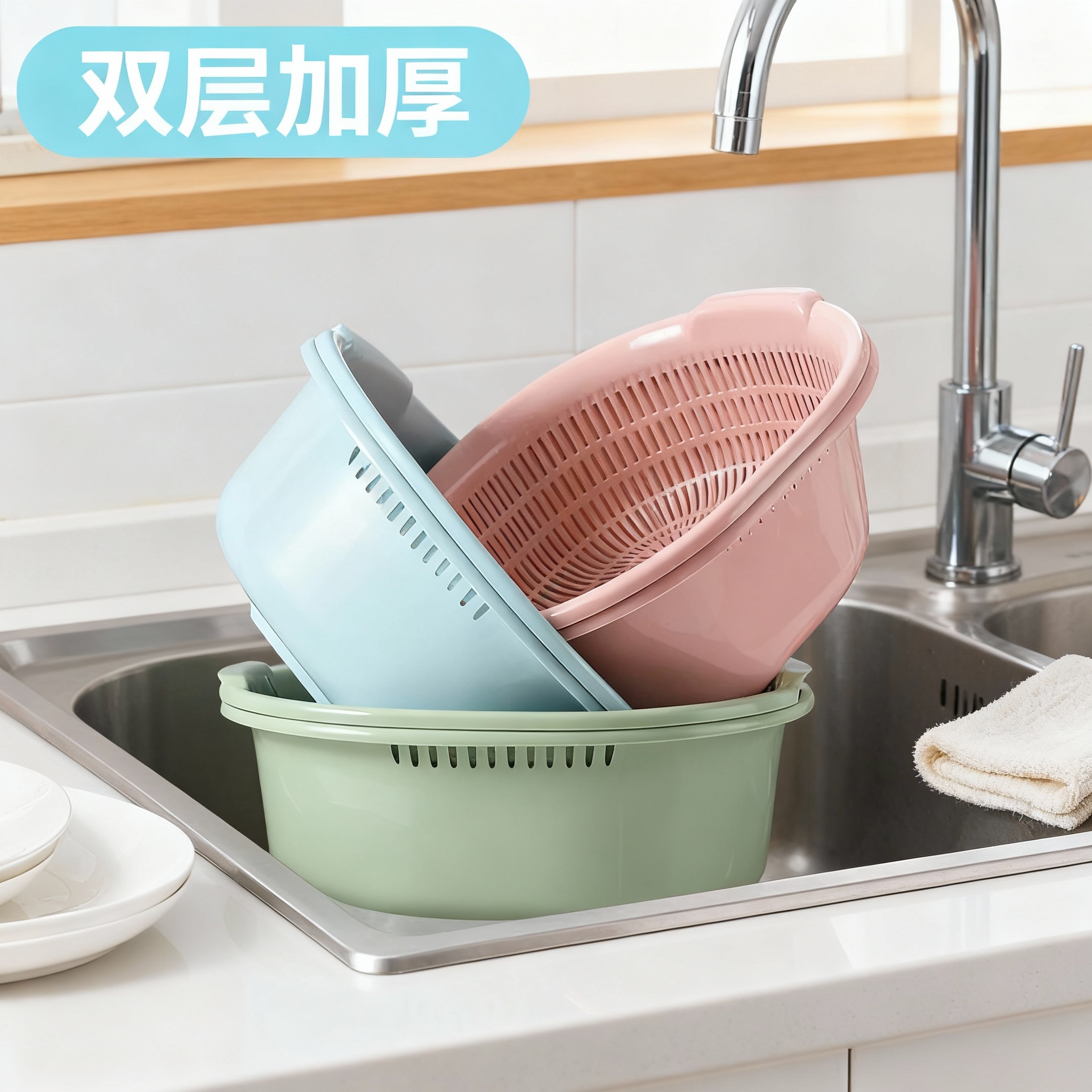 超大双层沥水篮塑料洗菜盆洗